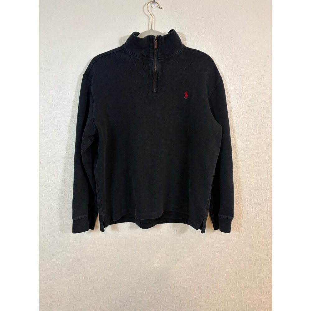 Vintage‎ Polo Ralph Lauren Quarter Zip Pullover Mens Large Black Ribbed Preppy
